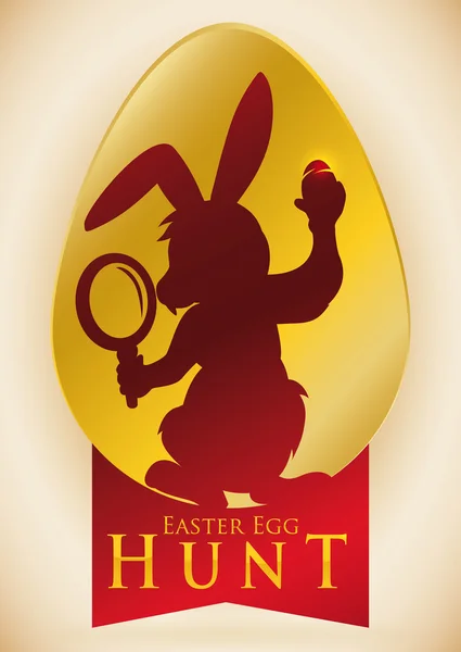Пасхальний заєць грає як детектив для полювання на пасхальне яйце, Векторна ілюстрація — стоковий вектор