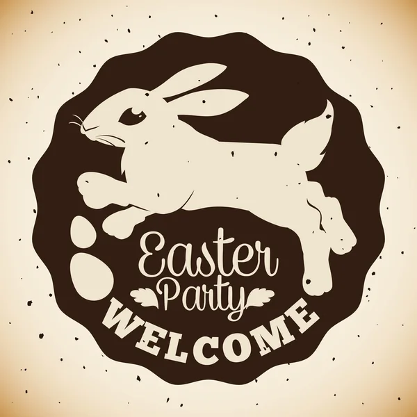 Easter Party Stamp with Bunny and Paschal Eggs Silhouette, Vector Illustration — Stok Vektör