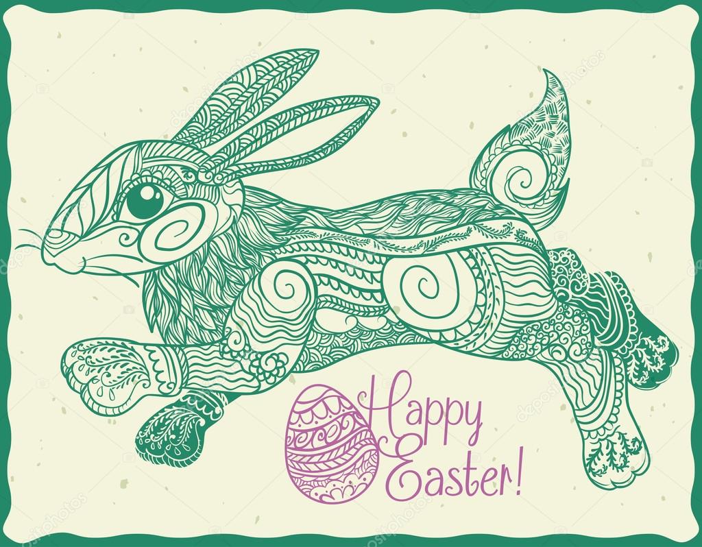Cute Zentangle Stylized Easter Bunny, Vector Illustration — Stock