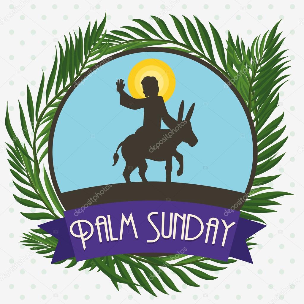 Palms around Circle with Jesus in a Donkey for Palm Sunday, Vector