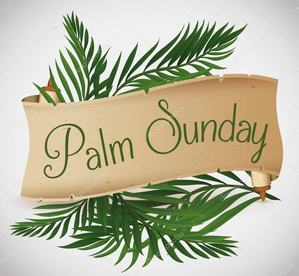 Ancient Scroll with Palm Branches behind for Palm Sunday Holiday, Vector Illustration