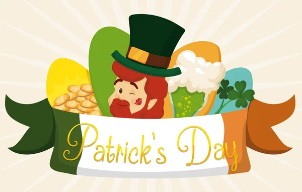 Lindo conjunto de elementos tradicionales de la celebración del día de San Patricio, ilustración vectorial — Vector de stock