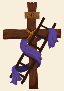 Holy Cross with a Ladder and Fabric for Deposition of Christ, Vector Illustration clipart