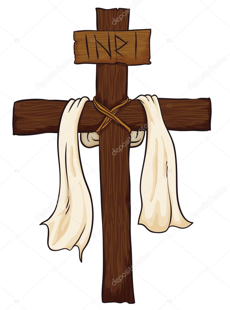 Wooden Holy Cross with Fabric and INRI sign, Vector Illustration
