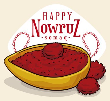 Nowruz için Sumac Toz Baharat için Altın Kase, Vektör İllüstrasyon
