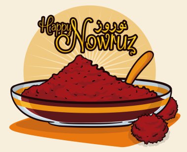 Sumac Powder Symbolizing Color of Sunrise in Nowruz Tradition, Vector Illustration clipart