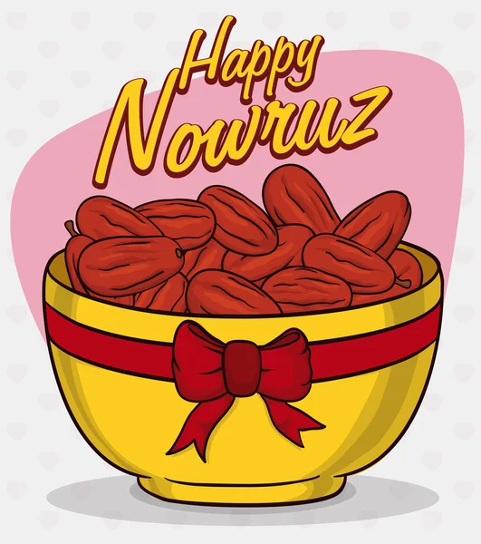 Kom met lint en strik met Senjed voor Nowruz, vector illustratie — Stockvector