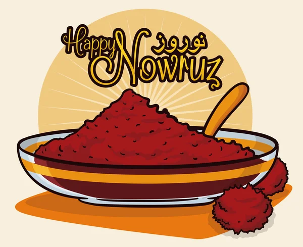 Sumac Powder Symbolizing Color of Sunrise in Nowruz Tradition, Vector Illustration — Stock Vector