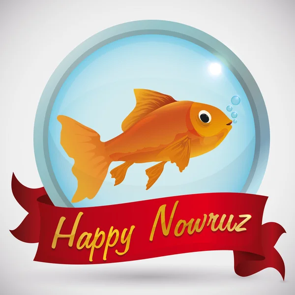 Beauty Goldfish in Round Button to Celebrate the Nowruz Holiday, Vector Illustration — 스톡 벡터