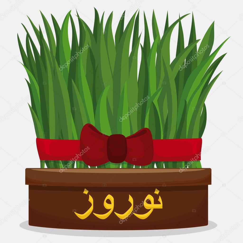 Sabzeh tied with a Red Ribbon and Bow for Nowruz, Vector Illustration