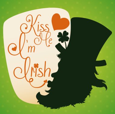 Komik Leprechaun Siluet Kisses gönderme, Vektör İllüstrasyon