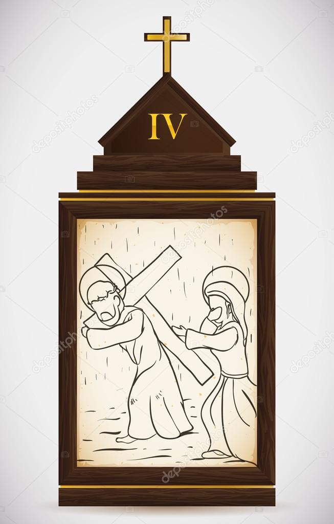 Jesus Meets his Mother, Vector Illustration