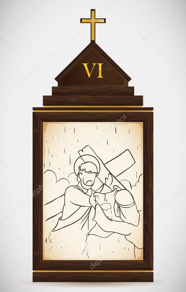 Veronica Wipes the Face of Jesus, Vector Illustration