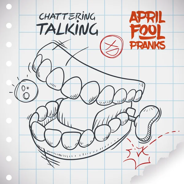 Lustiges sprechendes Zahnspielzeug für den Aprilscherz, Vektorillustration — Stockvektor