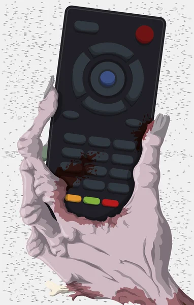 Mano Zombie sosteniendo un control de TV, ilustración vectorial — Archivo Imágenes Vectoriales