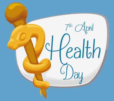 Golden Rod of Asclepius with a Sign for World Health Day, Vector Illustration clipart