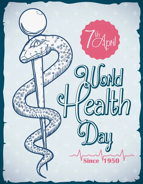 World Health Day herdenkingsmunt Retro Poster, vectorillustratie — Stockvector