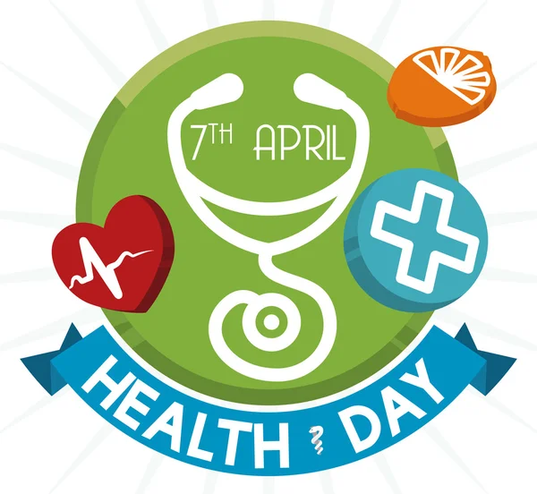 Sağlıklı düğmeleri ve Dünya Sağlık günü, vektör çizim için şerit — Stok Vektör