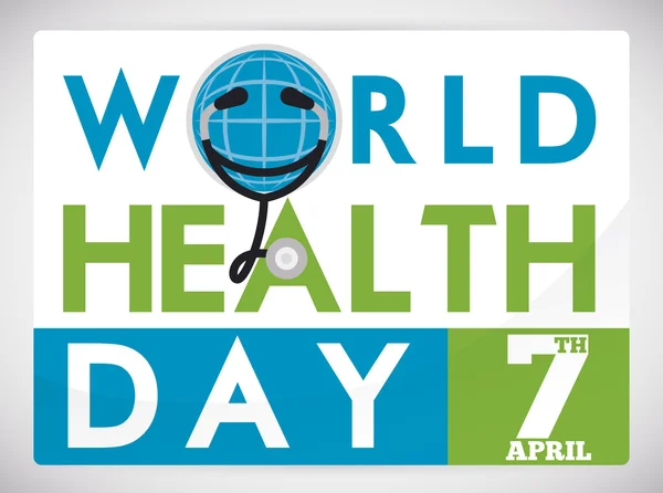 Cartão Comemorativo do Dia Mundial da Saúde com Estetoscópio, Ilustração do Vetor — Vetor de Stock