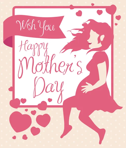 Zwangere vrouw silhouet met hart voor Mother's Day, vectorillustratie — Stockvector