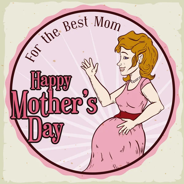 Retro knop ter nagedachtenis van Mother's Day, vectorillustratie — Stockvector