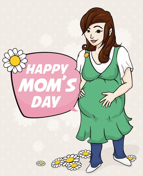 De zwangere vrouw schoonheid met bloemen voor Moederdag, vectorillustratie — Stockvector