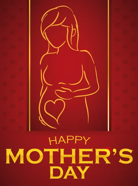 Elegante Moederdag kaart met overzicht van de zwangere vrouw, vectorillustratie — Stockvector
