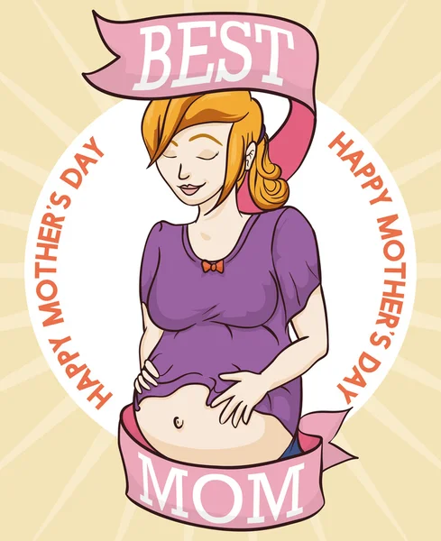 Mooie zwangere vrouw toont haar buik, vectorillustratie — Stockvector