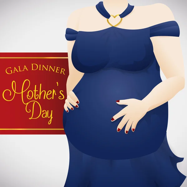 Elegantní těhotná dáma v Gala večeře pro den matek oslavu, vektorové ilustrace — Stockový vektor