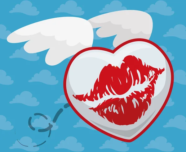 Flyvende kys i blå overskyet baggrund, vektorillustration – Stock-vektor