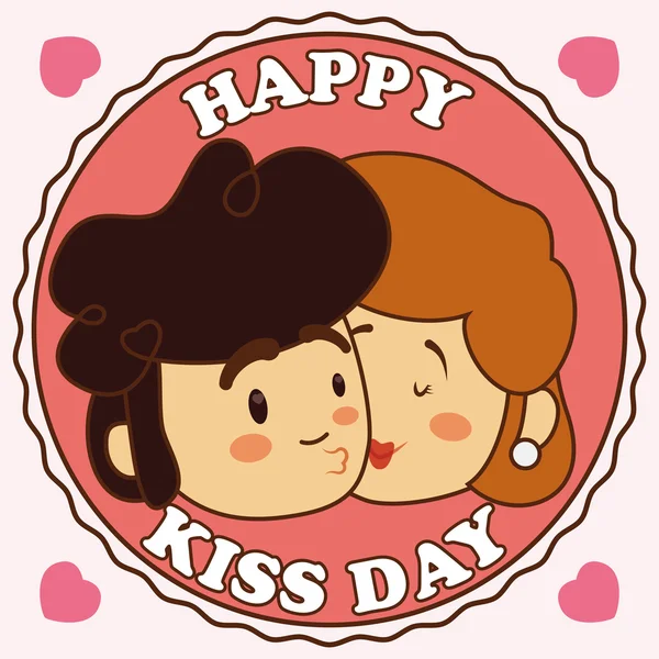 Couple mignon célébrant Kiss Day, Illustration vectorielle — Image vectorielle