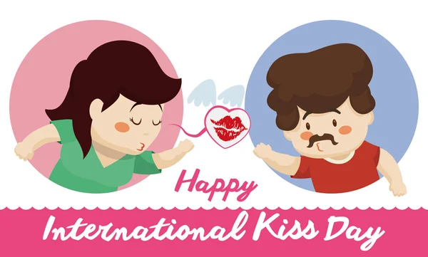 Жінка відправка поцілунок в її бойфренд в поцілунок день, Векторні ілюстрації — стоковий вектор