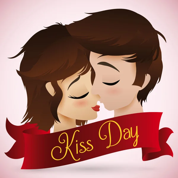 Pareja romántica besándose para el día del beso, Vector Illustration — Vector de stock