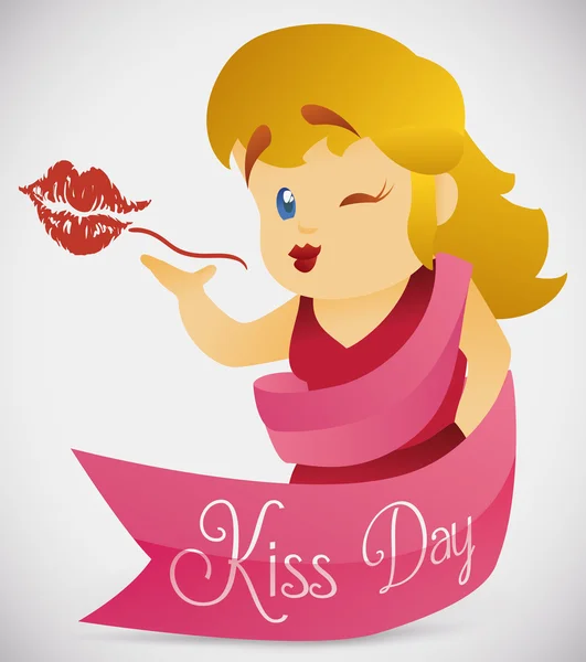 Hübsche Frau schickt einen Kuss, Vektor-Illustration — Stockvektor