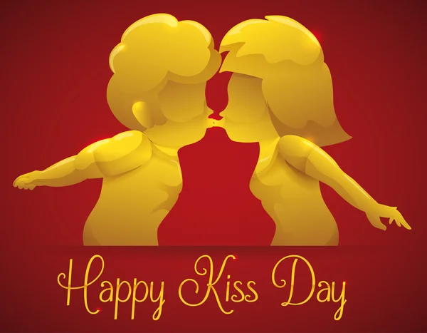 Золотий пару цілуватися елегантний поцілунок день, Векторні ілюстрації — стоковий вектор