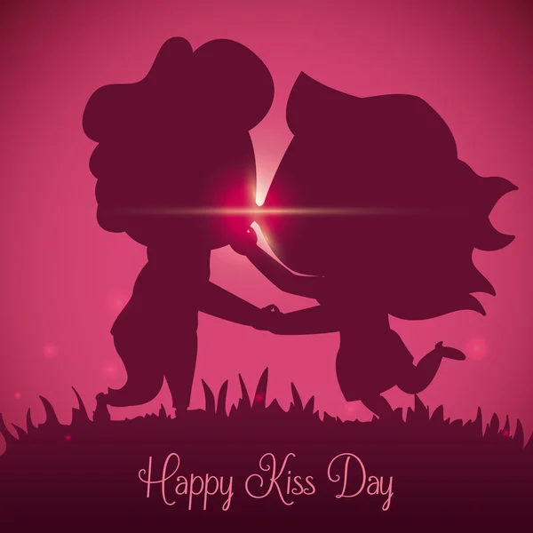 Couple Kissing Silhouette in the Sunset of Kiss Day, Vector Illustration — Stock Vector