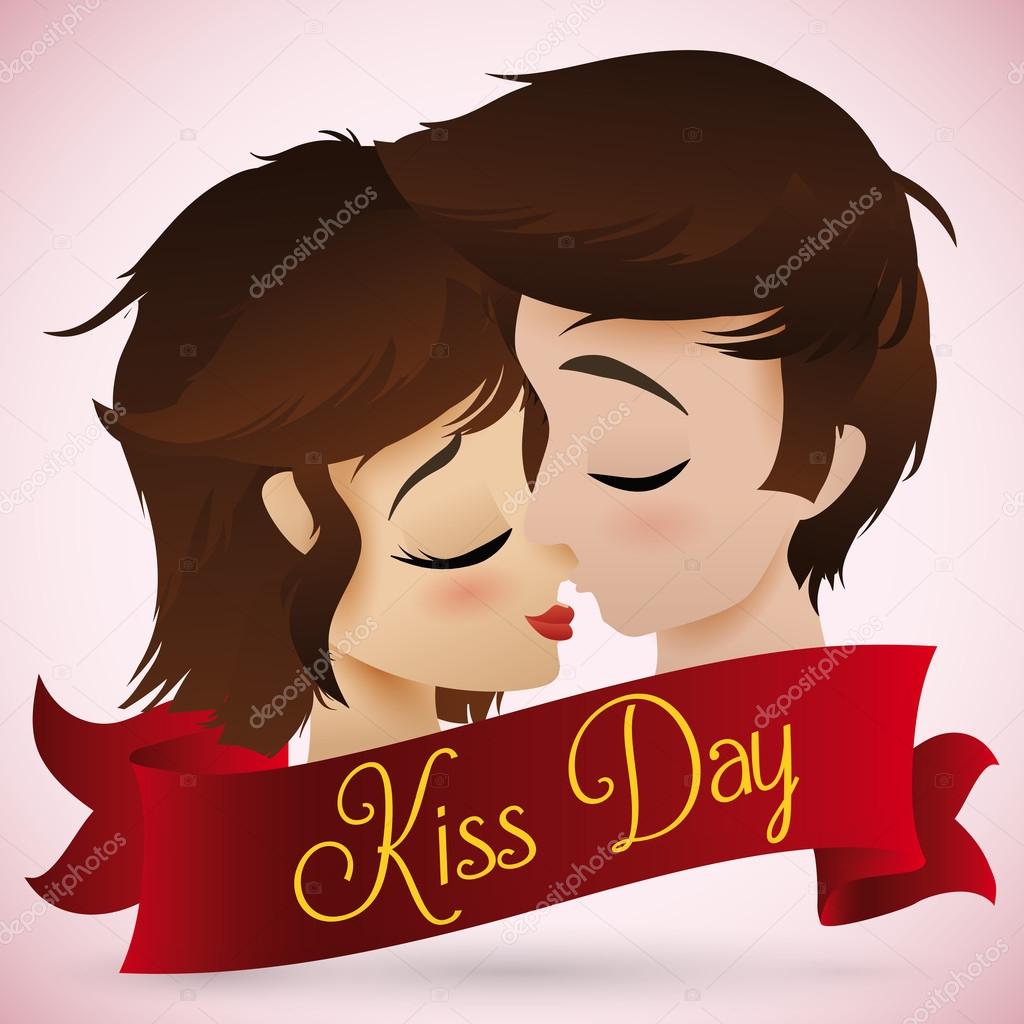 Romantic Couple Kissing for Kiss Day, Vector Illustration Stock ...