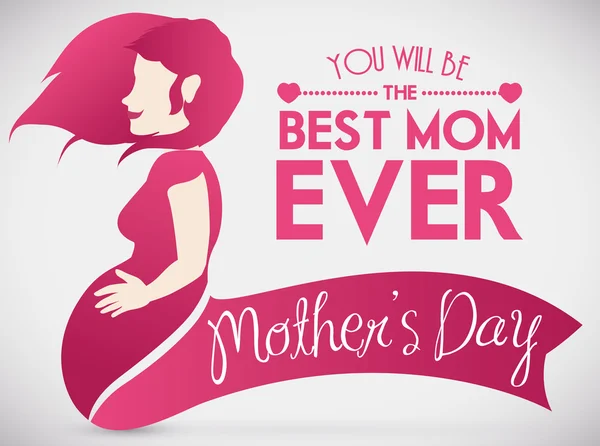 Zwangere vrouw strelen haar buik in Design voor Mother's Day, vectorillustratie — Stockvector