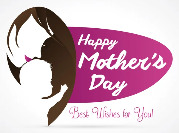 Mamma kysser hennes Baby och lila tecken för mors dag, vektor Illustration — Stock vektor