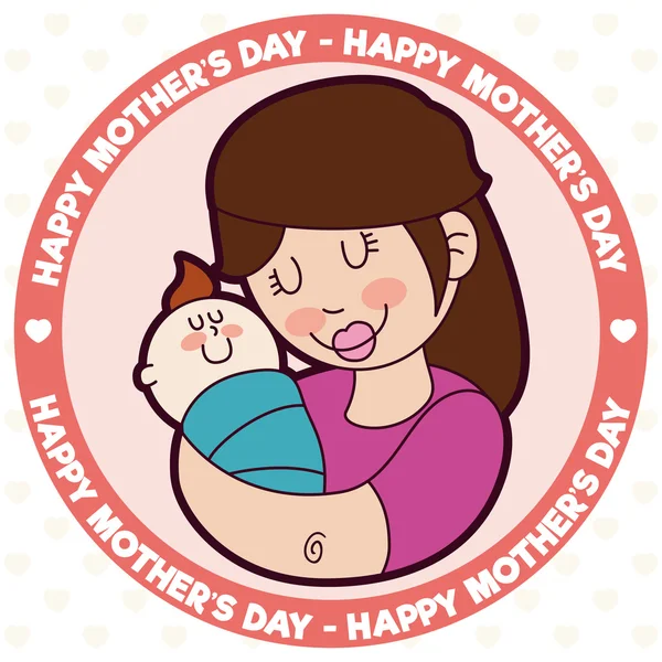 Schattig moeder en Baby voor Mother's Day in Cartoon stijl, vectorillustratie — Stockvector