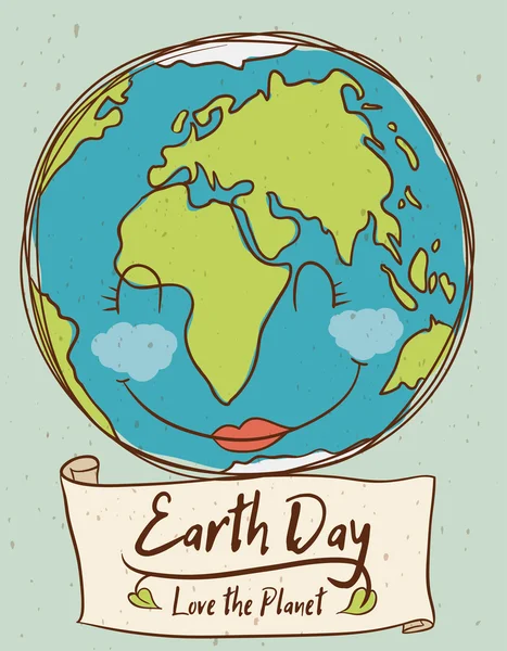 Planète souriante avec signe du Jour de la Terre, Illustration vectorielle — Image vectorielle