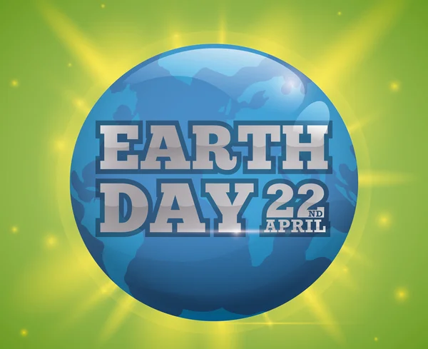 Diseño de Celebración del Día de la Tierra con Mundo Azul y Brillos, Ilustración Vectorial — Vector de stock