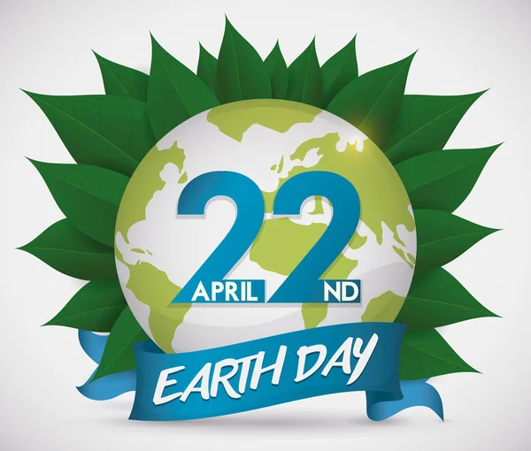 Commemorative Design for Earth Day with Globe over Leaves, Vector ...