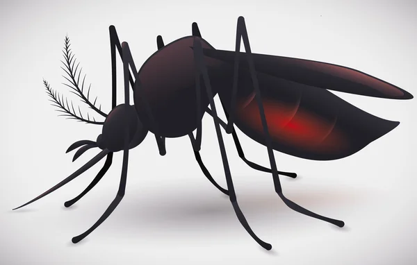 Mosquito plné krve silueta, vektorové ilustrace — Stockový vektor