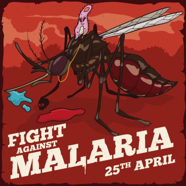 Plasmodium Riding a Mosquito in Battle for Fight Against Malaria, Vector Illustration clipart