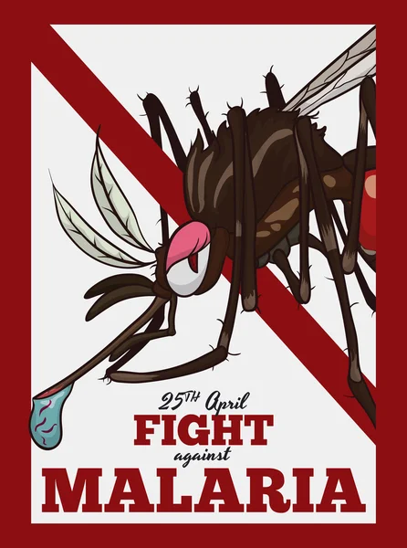 Gedenkplakat mit weiblicher Mücke zum Malariatag, Vektorillustration — Stockvektor