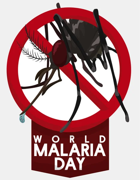 La zanzara è proibita nella Giornata Mondiale della Malaria, Illustrazione vettoriale — Vettoriale Stock