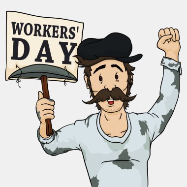 Yorgun madenci adil hakları gerektiren bir İşçi Bayramı, vektör çizim