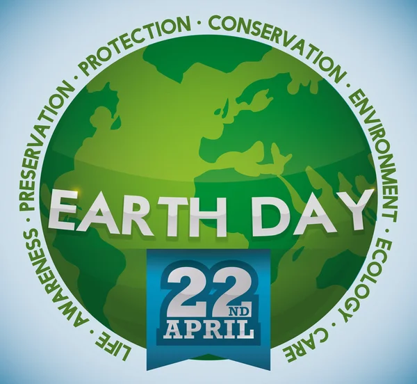 Mundo verde con valores alrededor de la celebración del Día de la Tierra, ilustración vectorial — Vector de stock