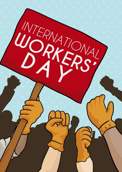 Trabalhadores Unidos no Dia dos Trabalhadores Marcha Comemorativa, Ilustração vetorial —  Vetores de Stock